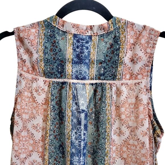 Knox Rose Womens Bohemian Pink/Green Top Size Small Earthy Semi-Sheer Tie-Front - Picture 9 of 13